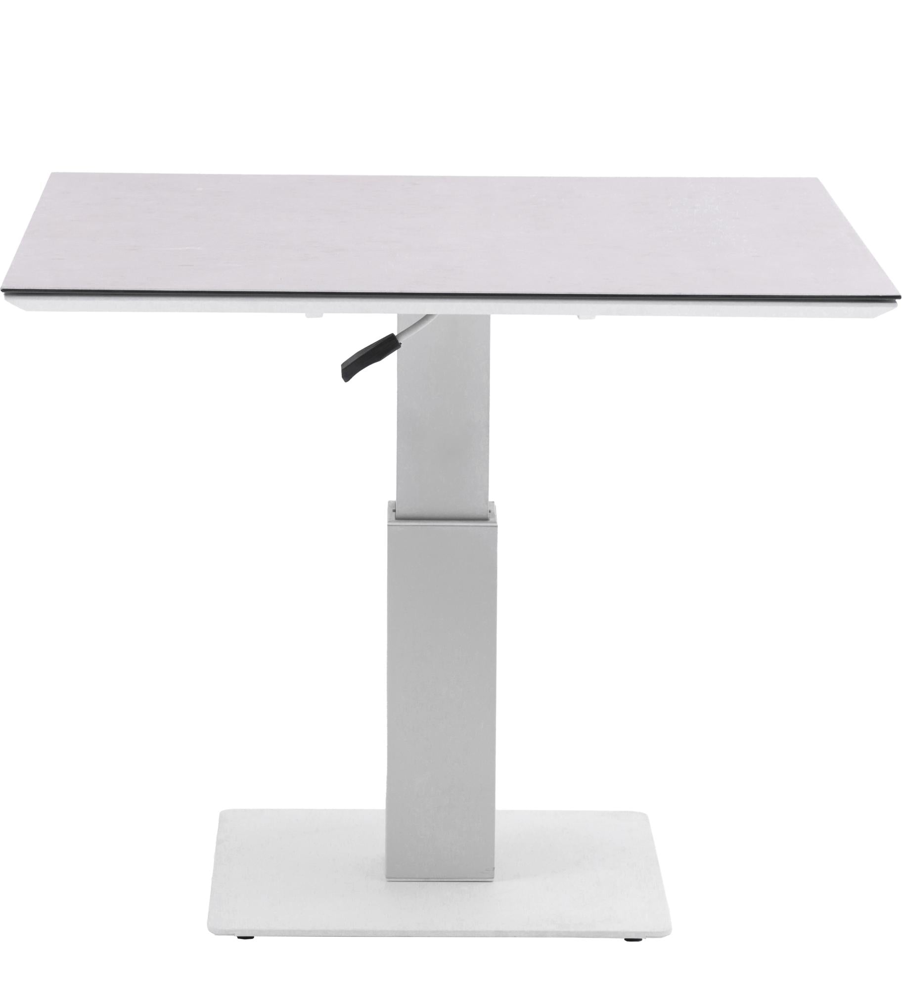 Mesa elevable Isabela 90x90x50/74  aluminio blanco con cristal cerámico gris claro