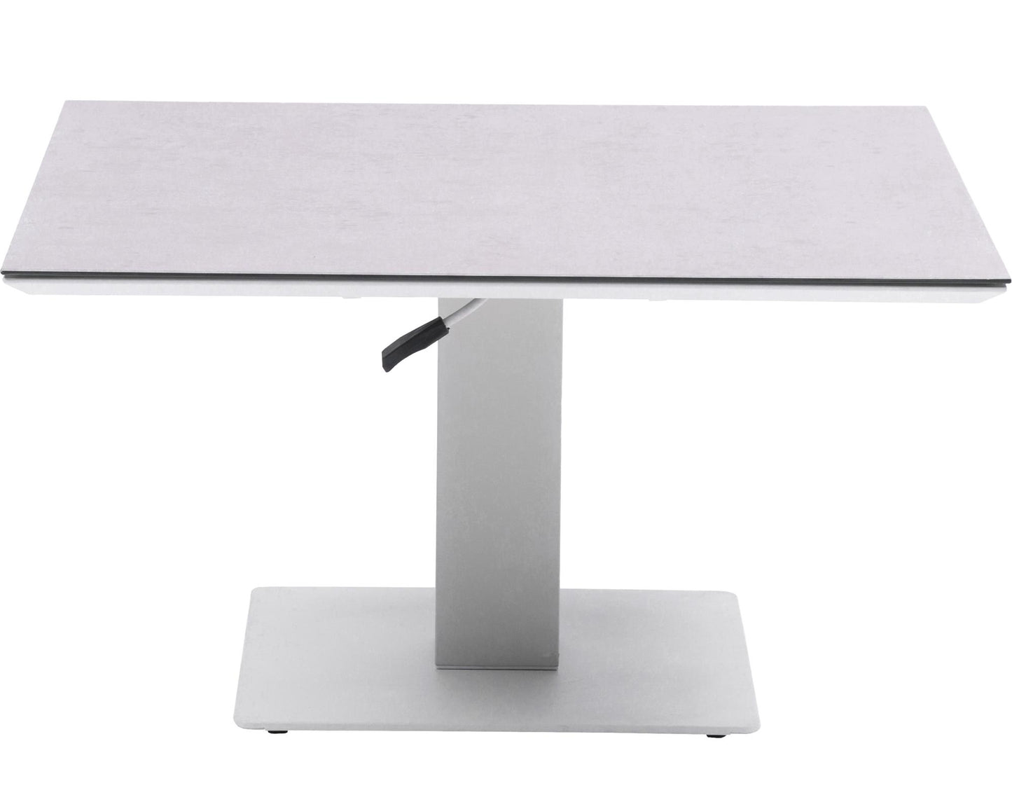 Mesa elevable Isabela 90x90x50/74  aluminio blanco con cristal cerámico gris claro