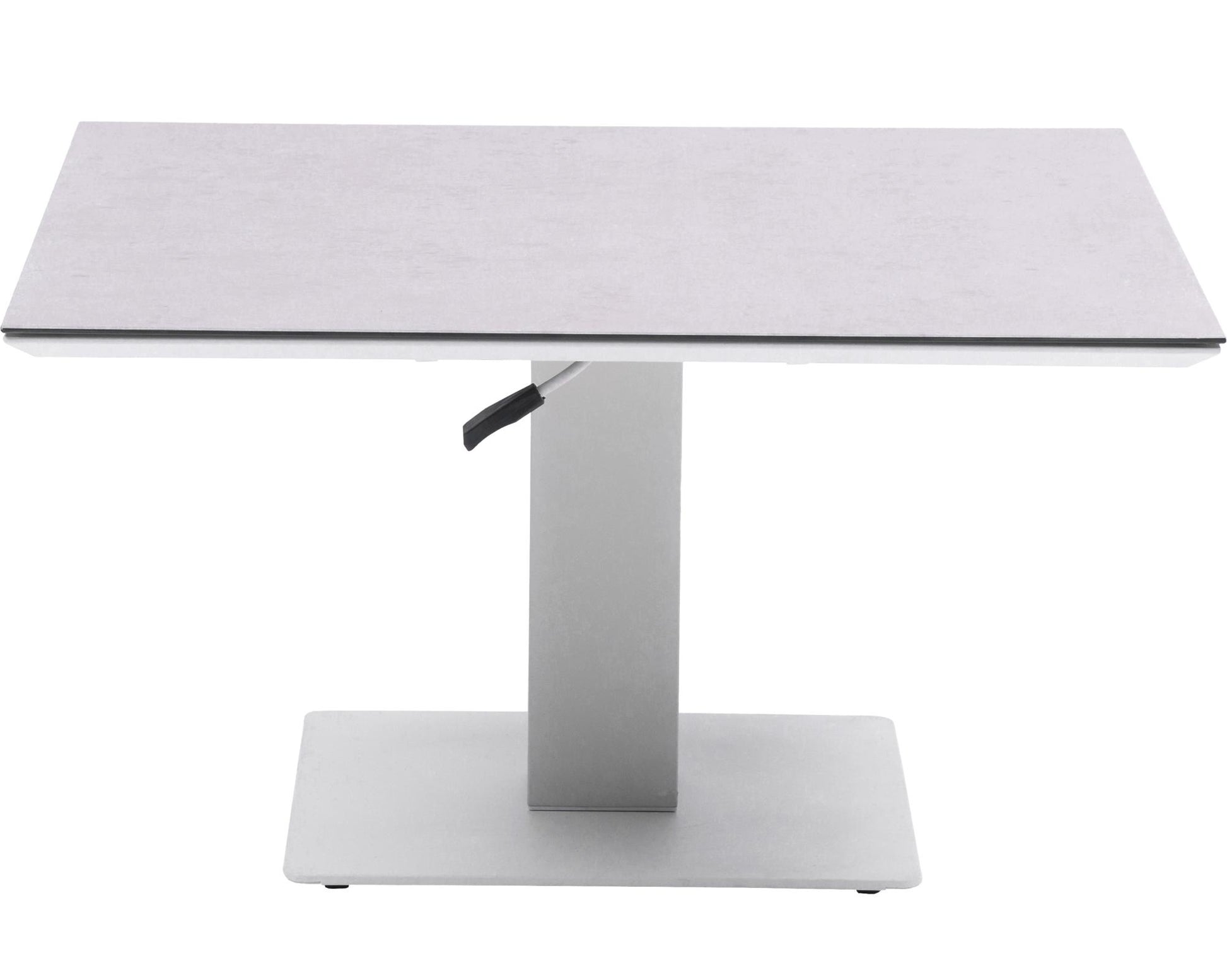 Mesa elevable Isabela 90x90x50/74  aluminio blanco con cristal cerámico gris claro