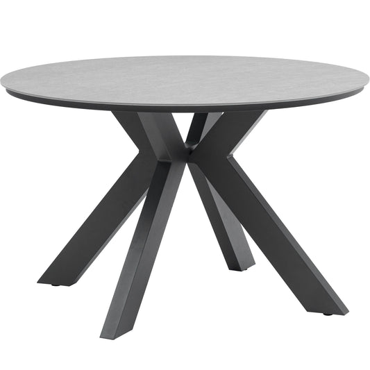 Mesa redonda Bais Ø 120x75 cm aluminio antracita y top mesa porcelánico gris medio
