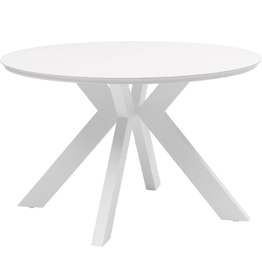 Mesa redonda Bais Ø 120x75 cm aluminio blanco y top mesa porcelánico beige