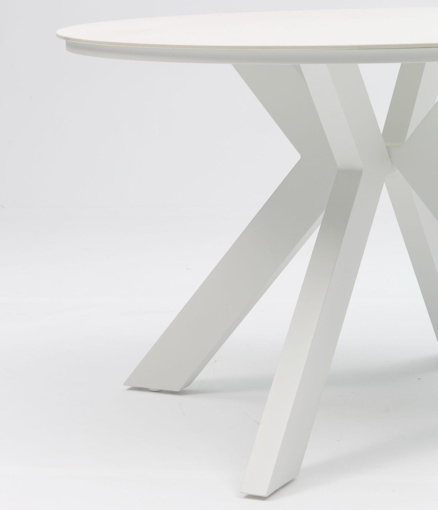 Mesa redonda Bais Ø 120x75 cm aluminio blanco y top mesa porcelánico beige