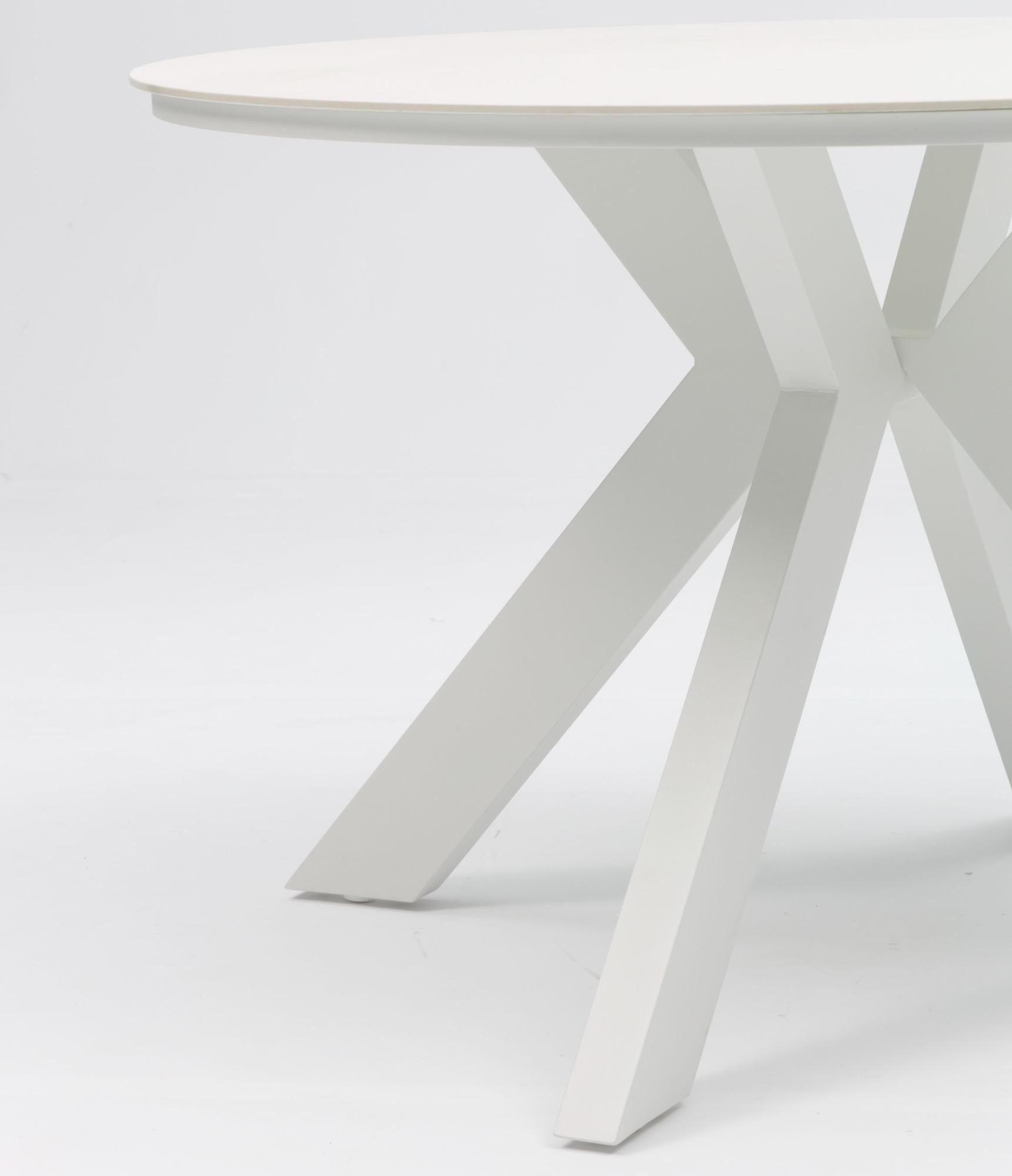 Mesa redonda Bais Ø 120x75 cm aluminio blanco y top mesa porcelánico beige