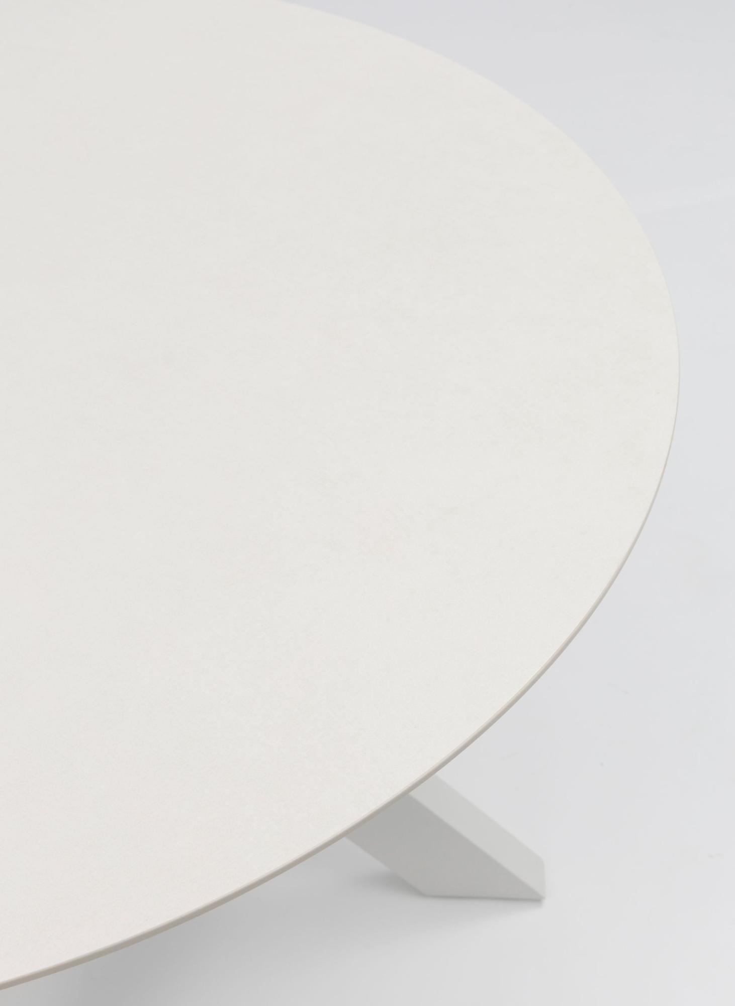 Mesa redonda Bais Ø 120x75 cm aluminio blanco y top mesa porcelánico beige