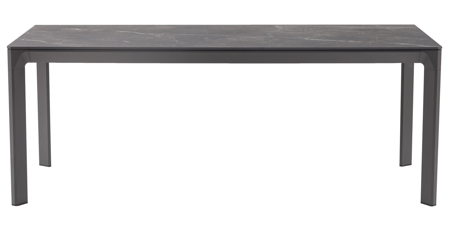 Mesa de comedor Boori 200x90 cm aluminio antracita top mesa porcelánico negro