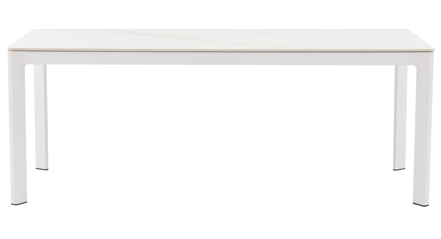 Mesa de comedor Boori 200x90 cm aluminio y top mesa porcelánico blanco