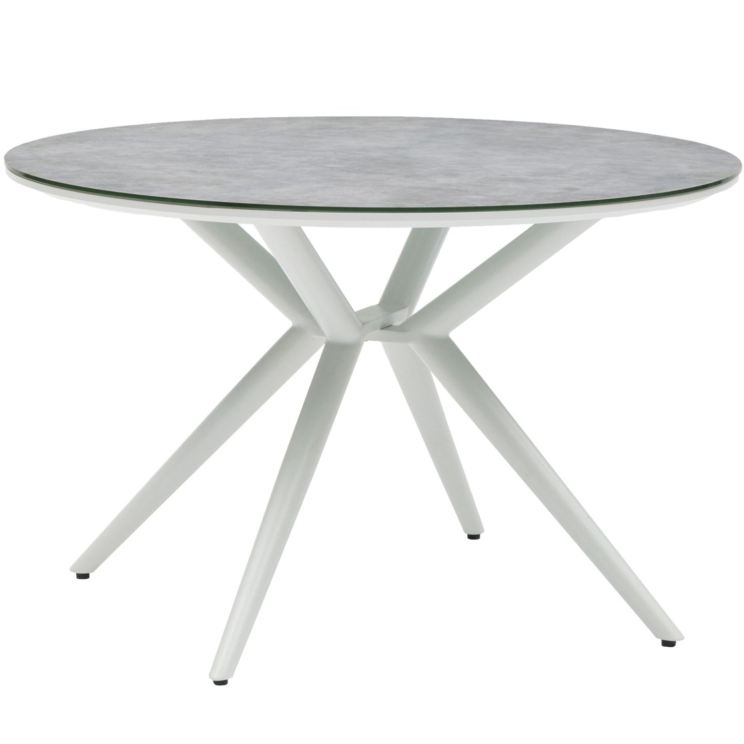 Mesa redonda Orick Ø 120 cm aluminio blanco cristal cerámico gris claro.