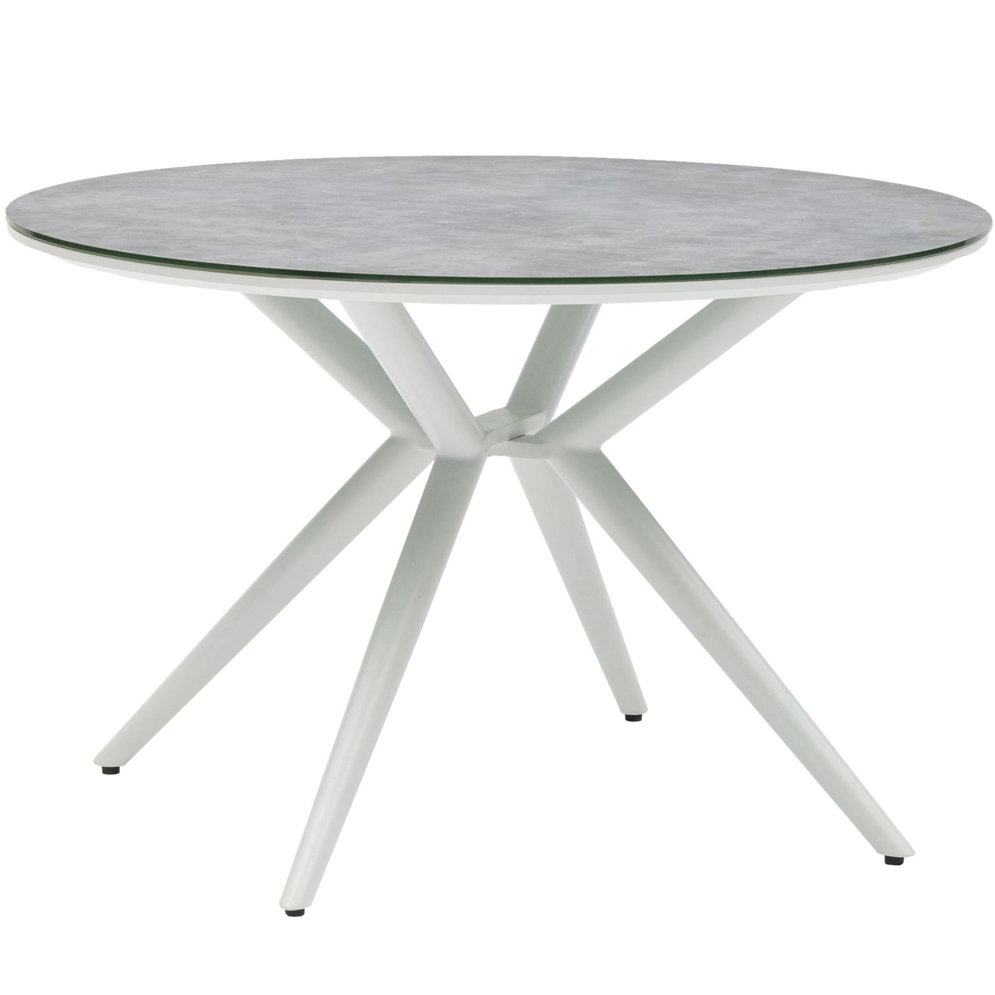 Mesa redonda Orick Ø 120 cm aluminio blanco cristal cerámico gris claro.