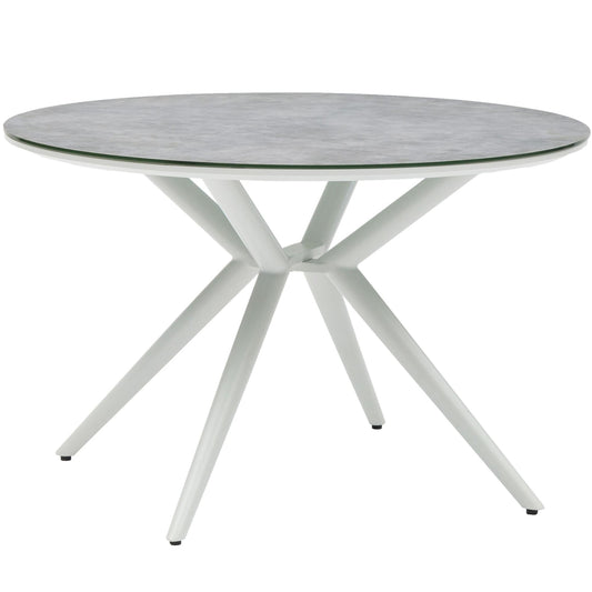 Mesa redonda Orick Ø 120 cm aluminio blanco cristal cerámico gris claro.