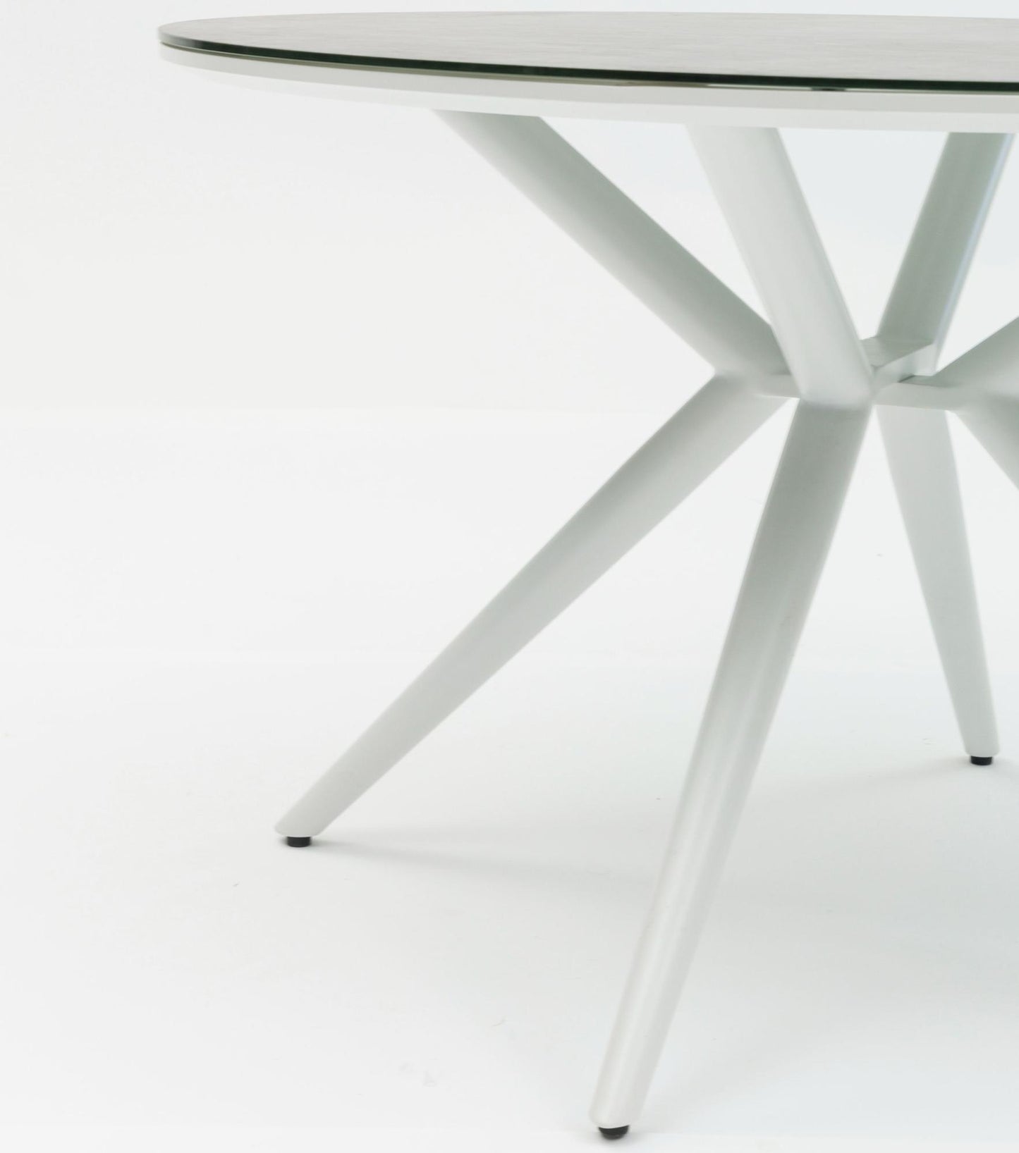 Mesa redonda Orick Ø 120 cm aluminio blanco cristal cerámico gris claro.