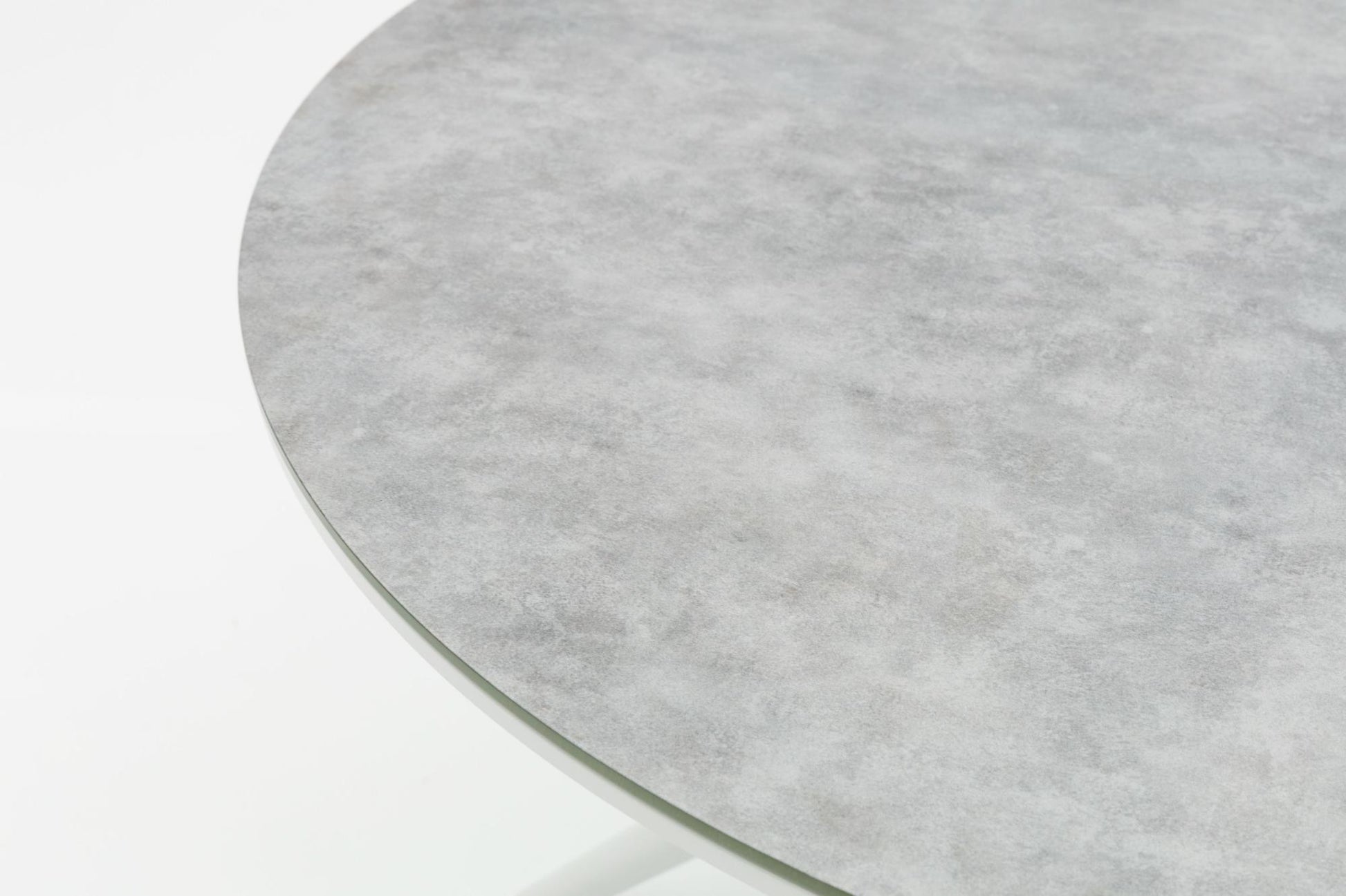Mesa redonda Orick Ø 120 cm aluminio blanco cristal cerámico gris claro.