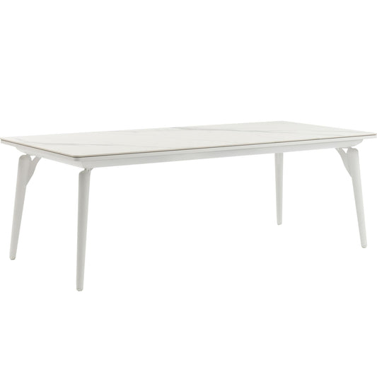 Mesa de comedor Irvine 220x100cm aluminio blanco top porcelánico blanco