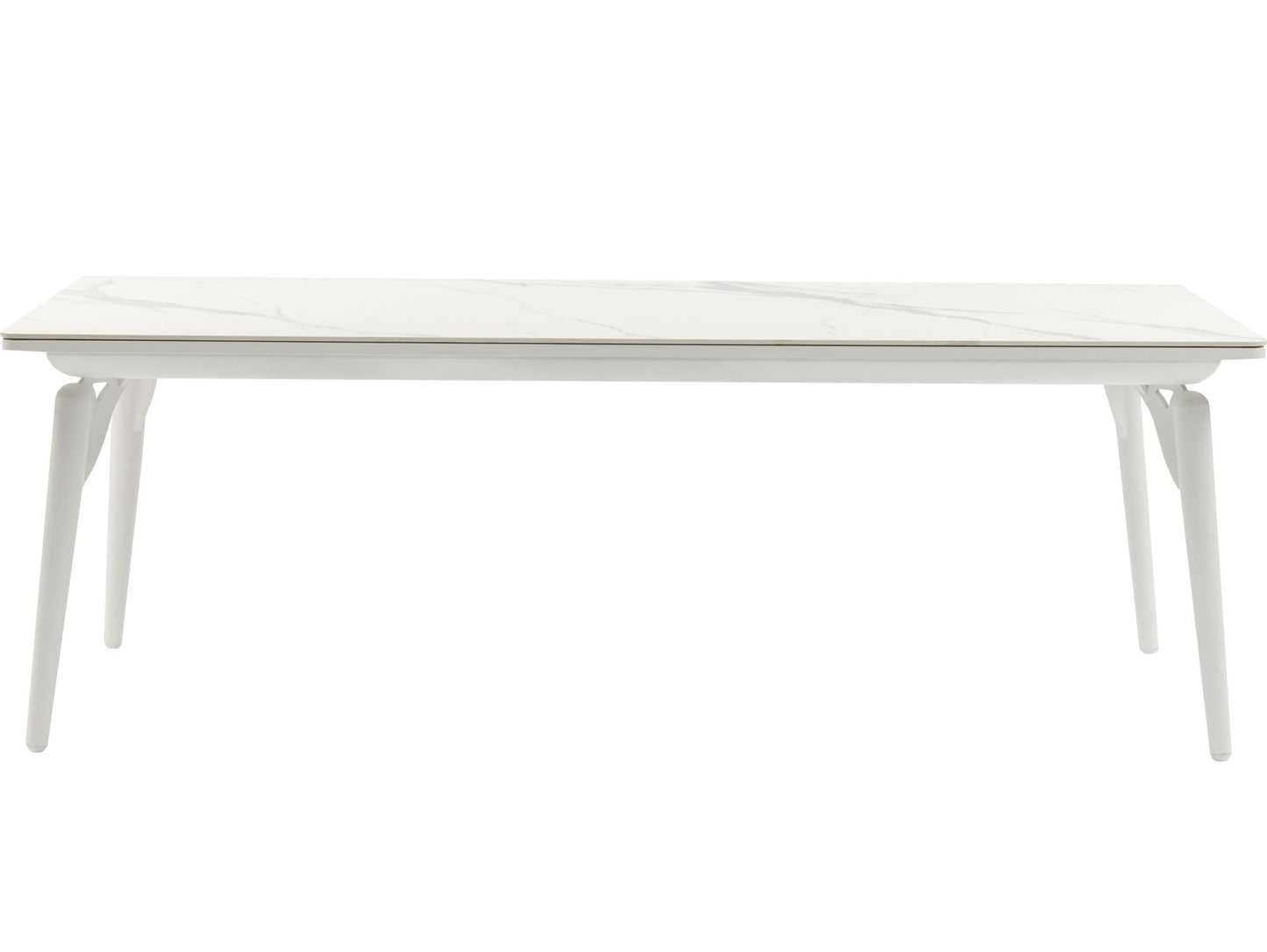 Mesa de comedor Irvine 220x100cm aluminio blanco top porcelánico blanco