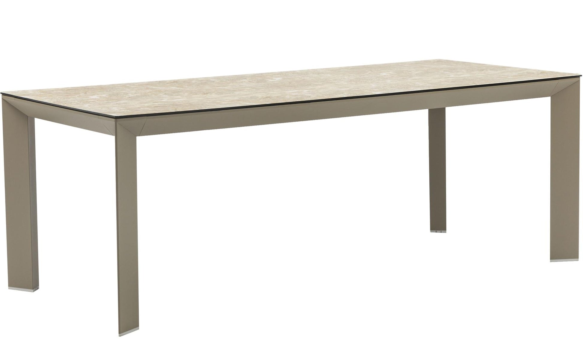 Mesa de comedor Orick 210*90 cm aluminio taupe y cristal cerámico beige.