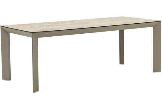Mesa de comedor Orick 210*90 cm aluminio taupe y cristal cerámico beige.