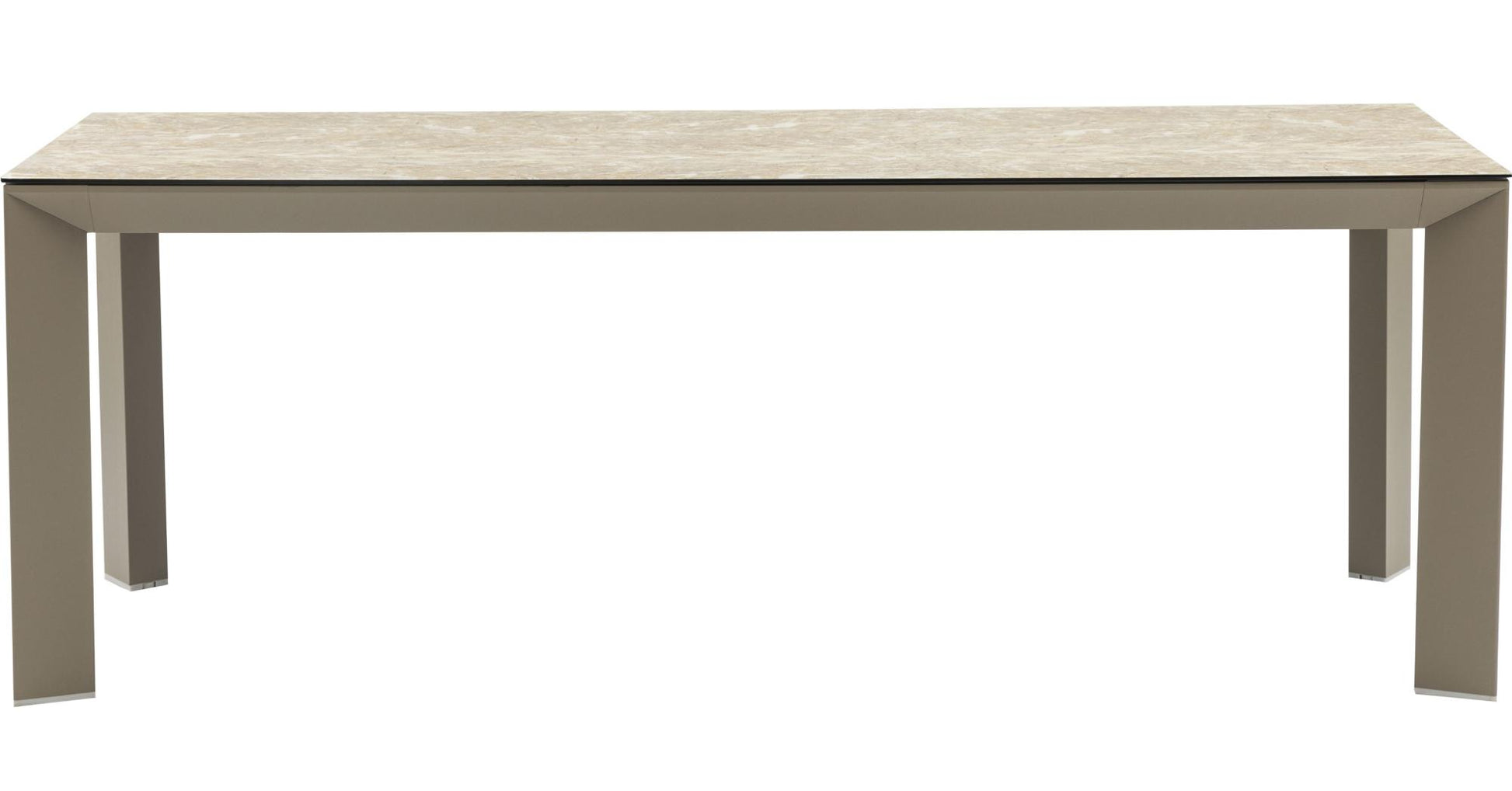 Mesa de comedor Orick 210*90 cm aluminio taupe y cristal cerámico beige.