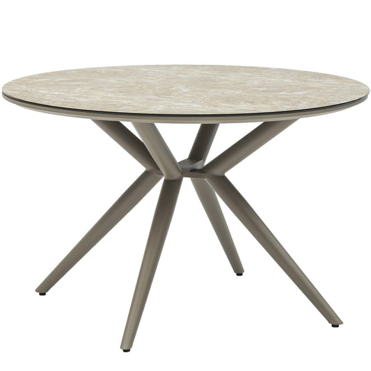 Mesa redonda Orick Ø 120 cm aluminio taupe cristal cerámico beige.