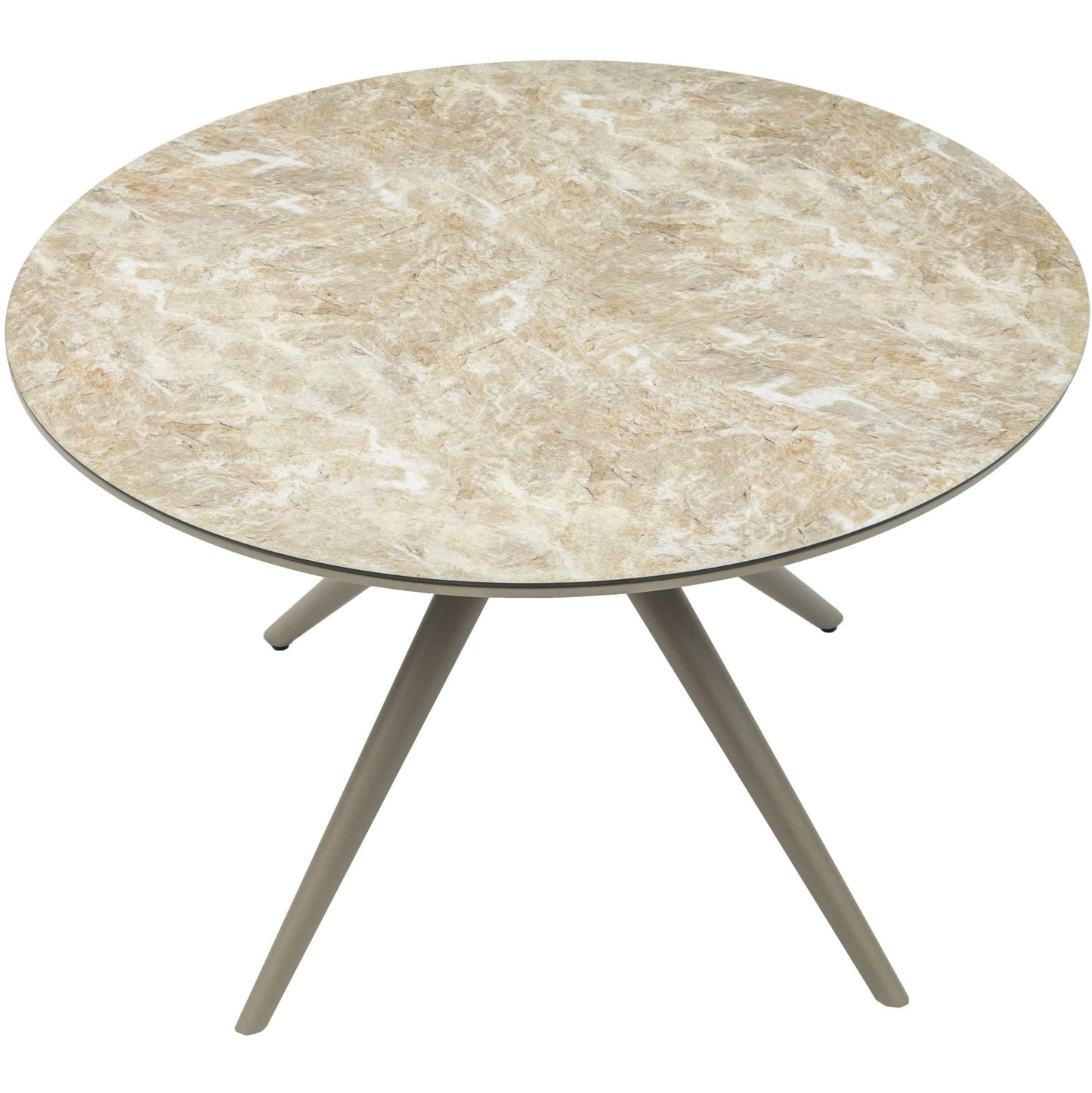 Mesa redonda Orick Ø 120 cm aluminio taupe cristal cerámico beige.