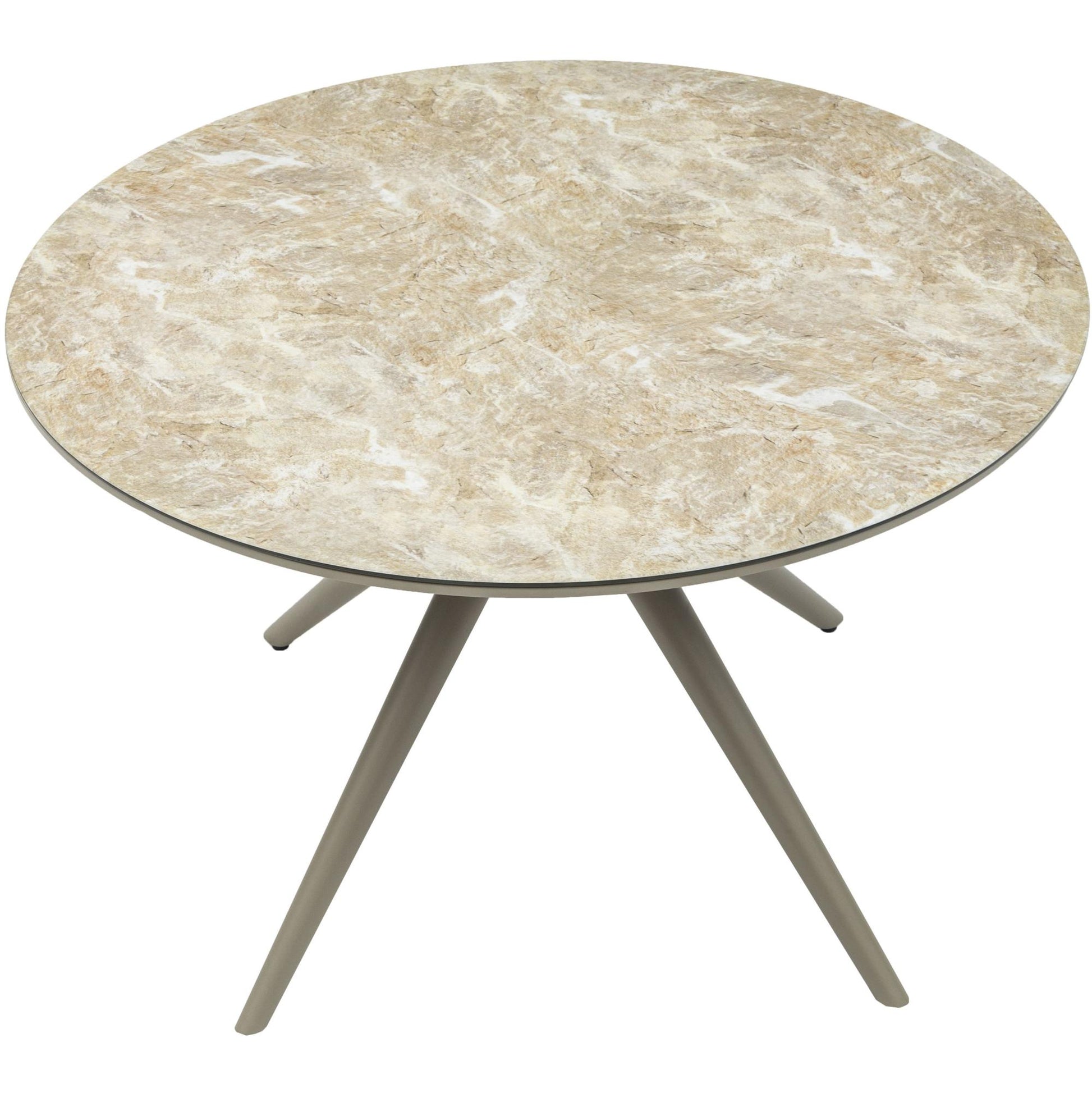Mesa redonda Orick Ø 120 cm aluminio taupe cristal cerámico beige.