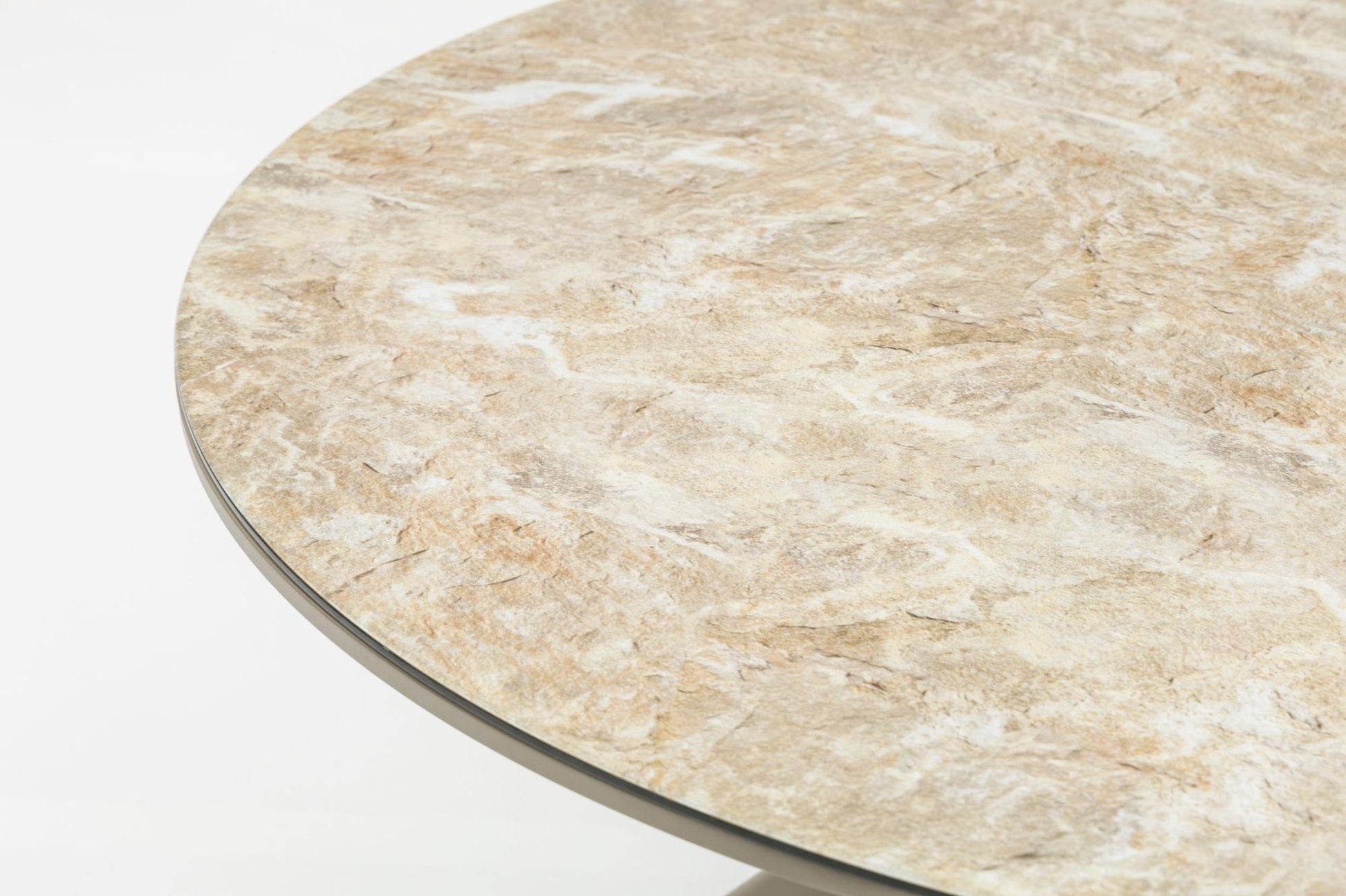 Mesa redonda Orick Ø 120 cm aluminio taupe cristal cerámico beige.