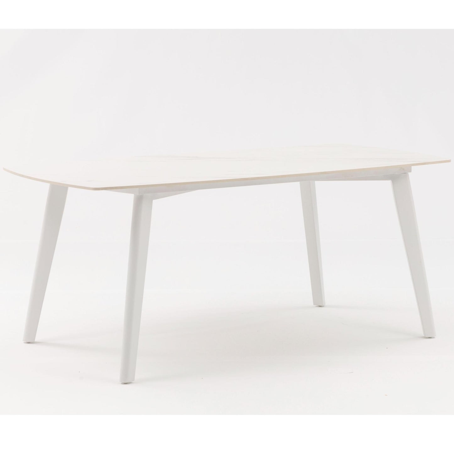 Mesa de comedor Nelayan 180x90 aluminio blanco top mesa porcelánico blanco