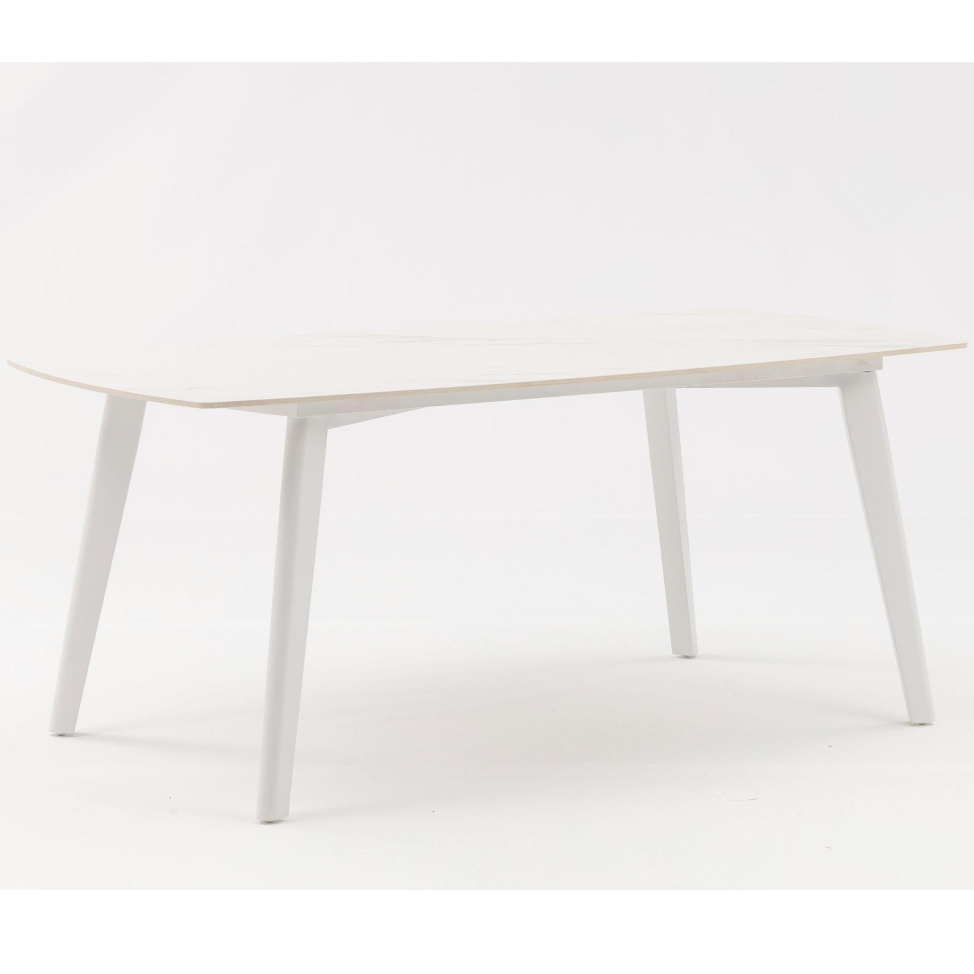Mesa de comedor Nelayan 180x90 aluminio blanco top mesa porcelánico blanco