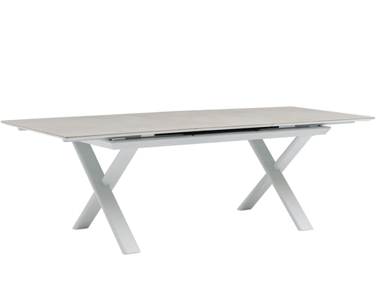 Mesa extensible Carson 100x180/240 cm aluminio blanco top mesa porcelánico gris