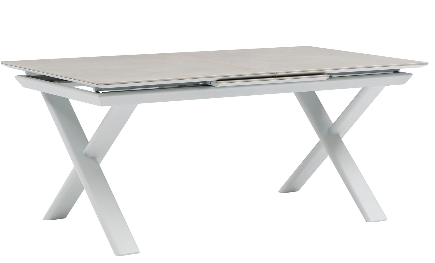 Mesa extensible Carson 100x180/240 cm aluminio blanco top mesa porcelánico gris