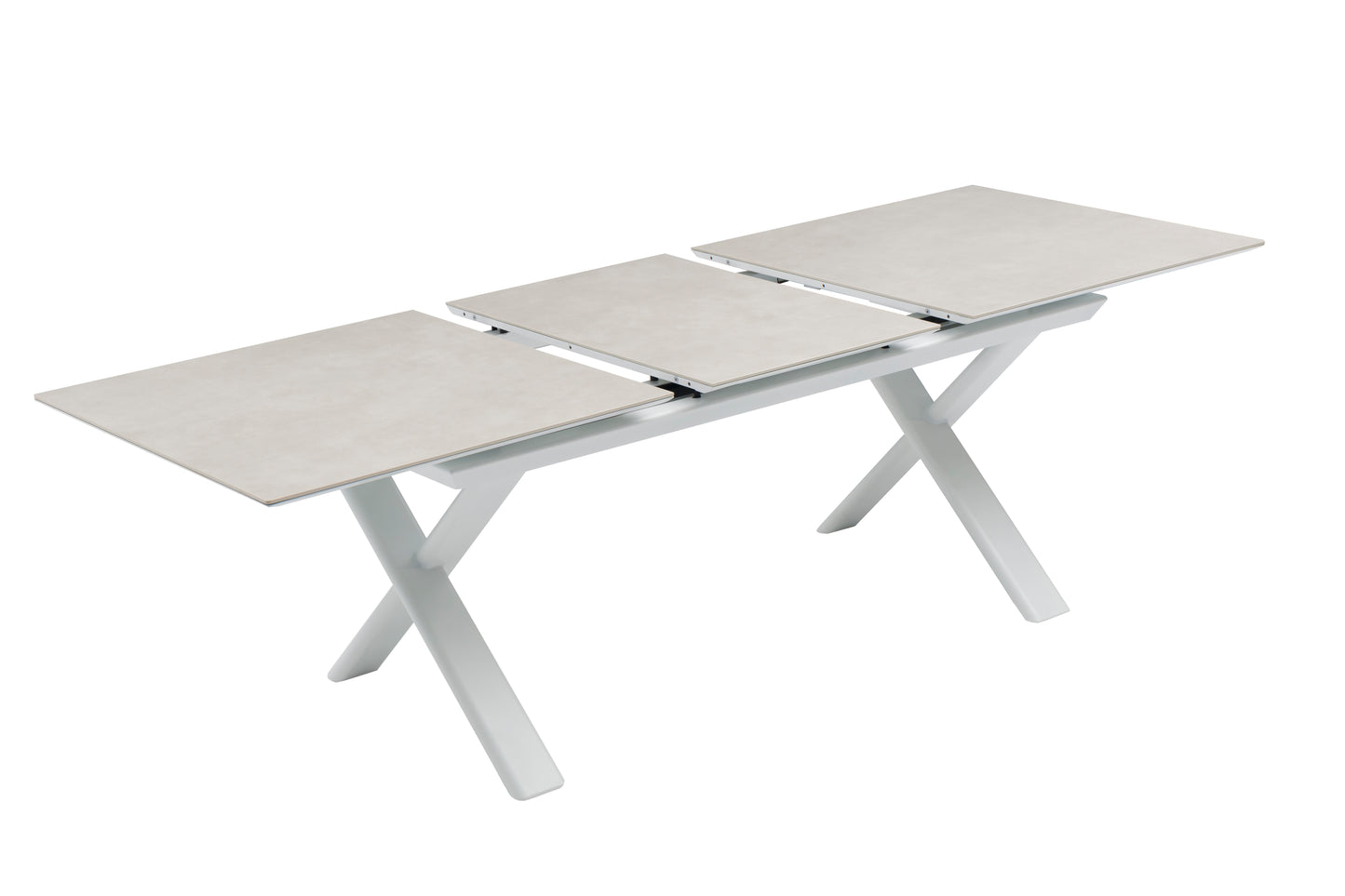 Mesa extensible Carson 100x180/240 cm aluminio blanco top mesa porcelánico gris