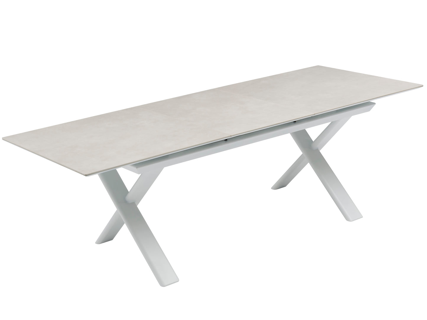 Mesa extensible Carson 100x180/240 cm aluminio blanco top mesa porcelánico gris