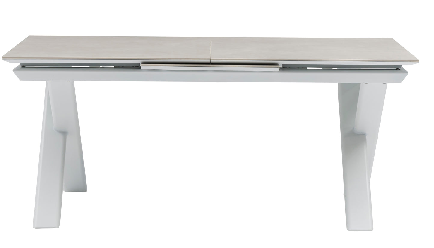 Mesa extensible Carson 100x180/240 cm aluminio blanco top mesa porcelánico gris