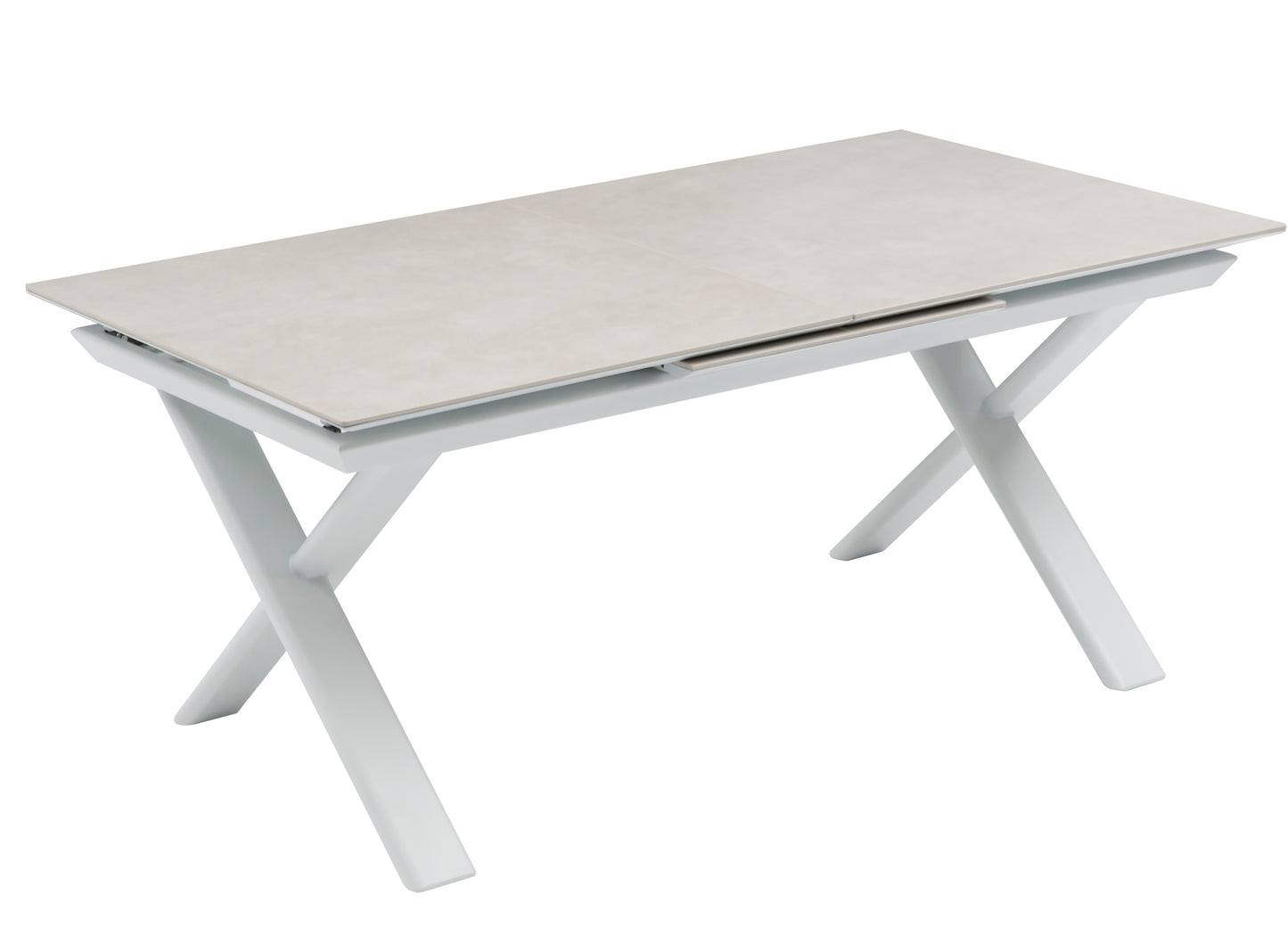 Mesa extensible Carson 100x180/240 cm aluminio blanco top mesa porcelánico gris
