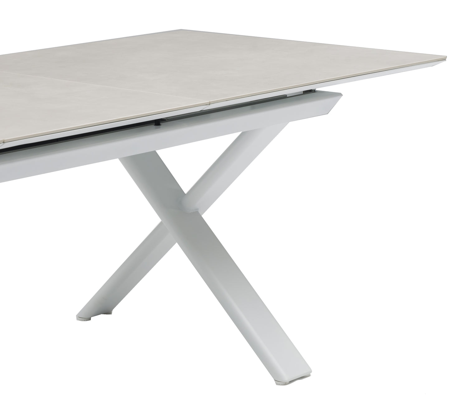 Mesa extensible Carson 100x180/240 cm aluminio blanco top mesa porcelánico gris