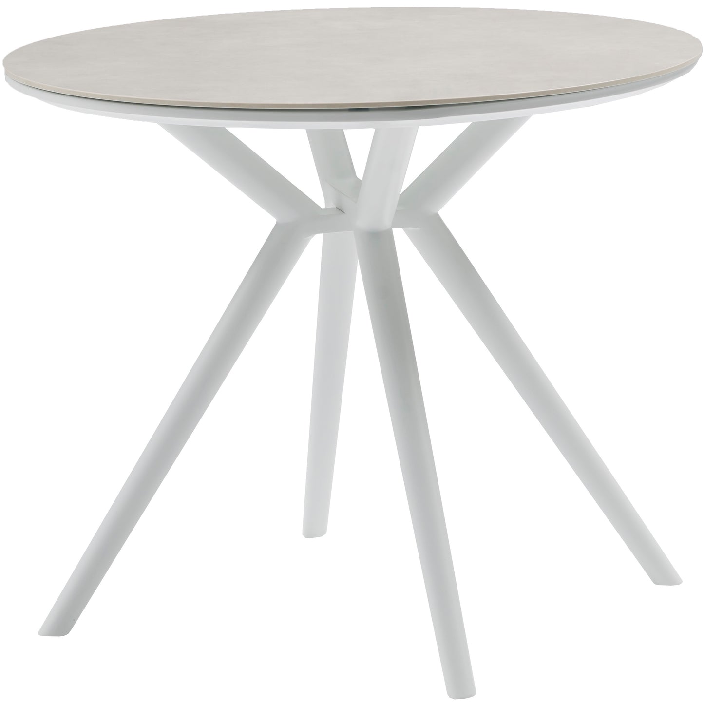 Mesa redonda Carson Ø 90cm aluminio blanco top mesa porcelánico gris.