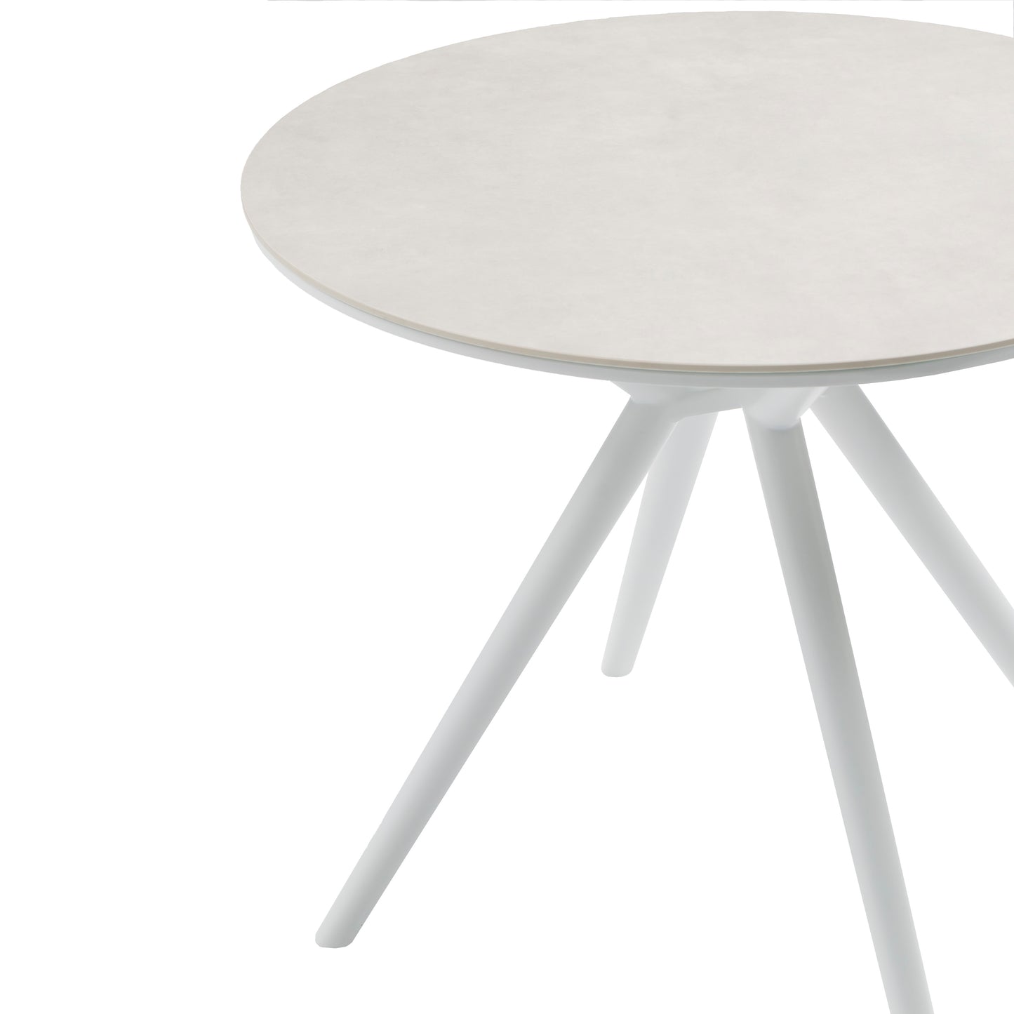 Mesa redonda Carson Ø 90cm aluminio blanco top mesa porcelánico gris.