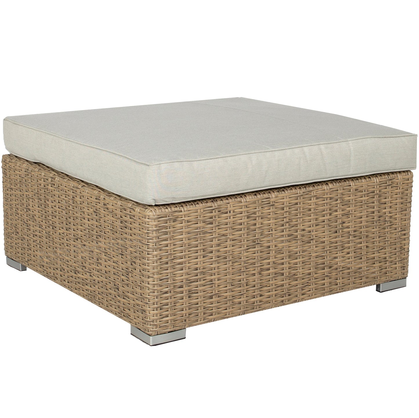 Mesa / Puf California aluminio y ratán sintético con cristal templado de 5 mm.