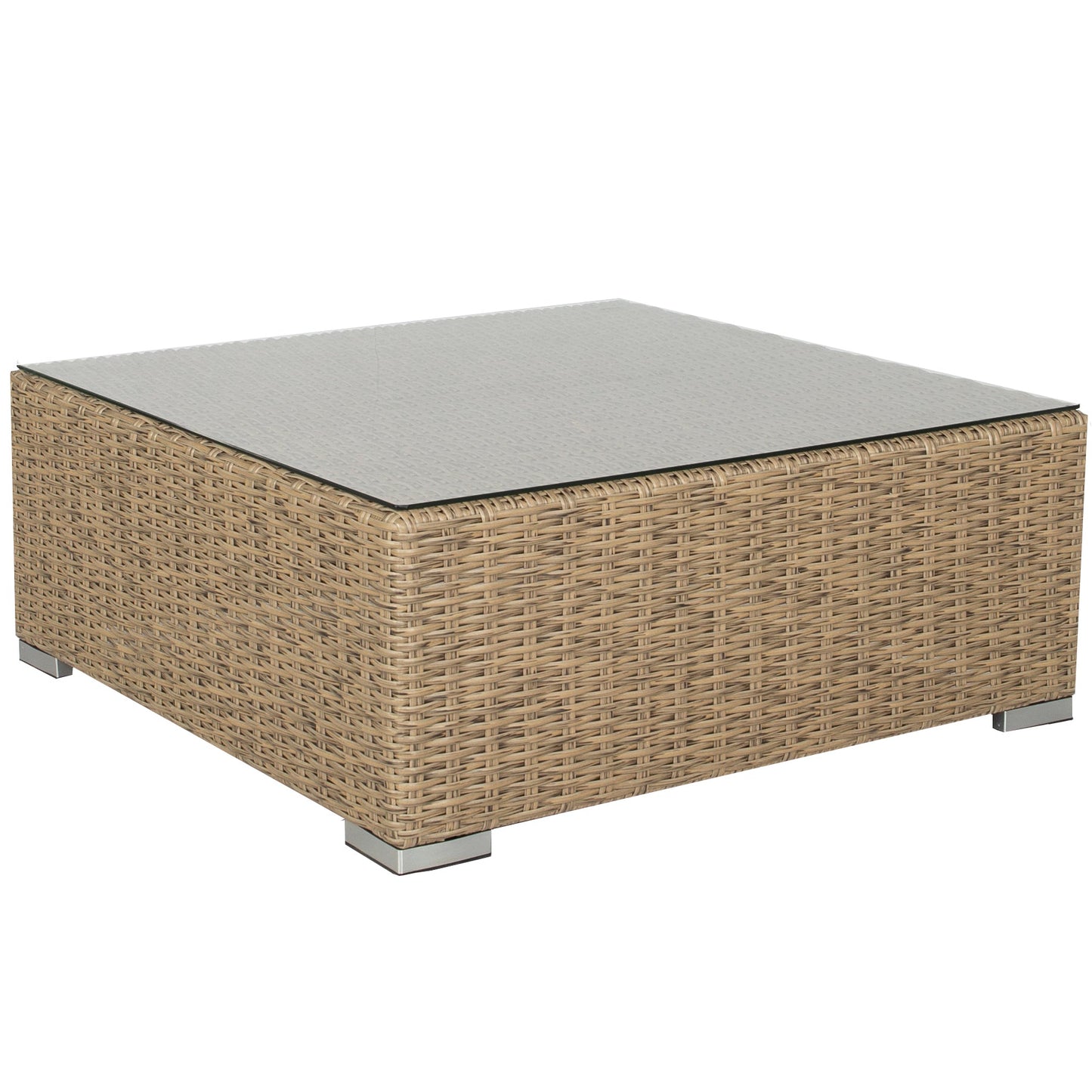 Mesa / Puf California aluminio y ratán sintético con cristal templado de 5 mm.