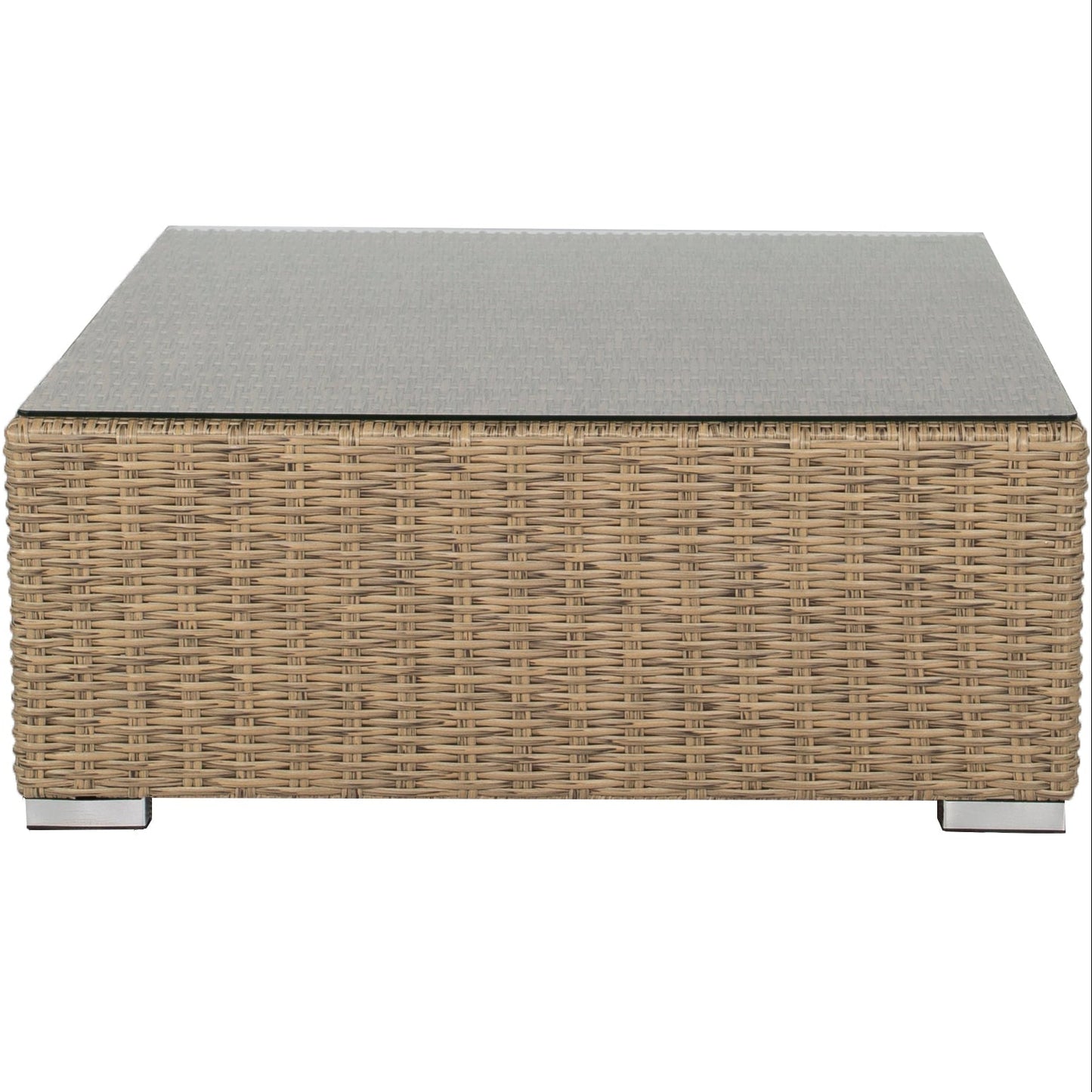 Mesa / Puf California aluminio y ratán sintético con cristal templado de 5 mm.