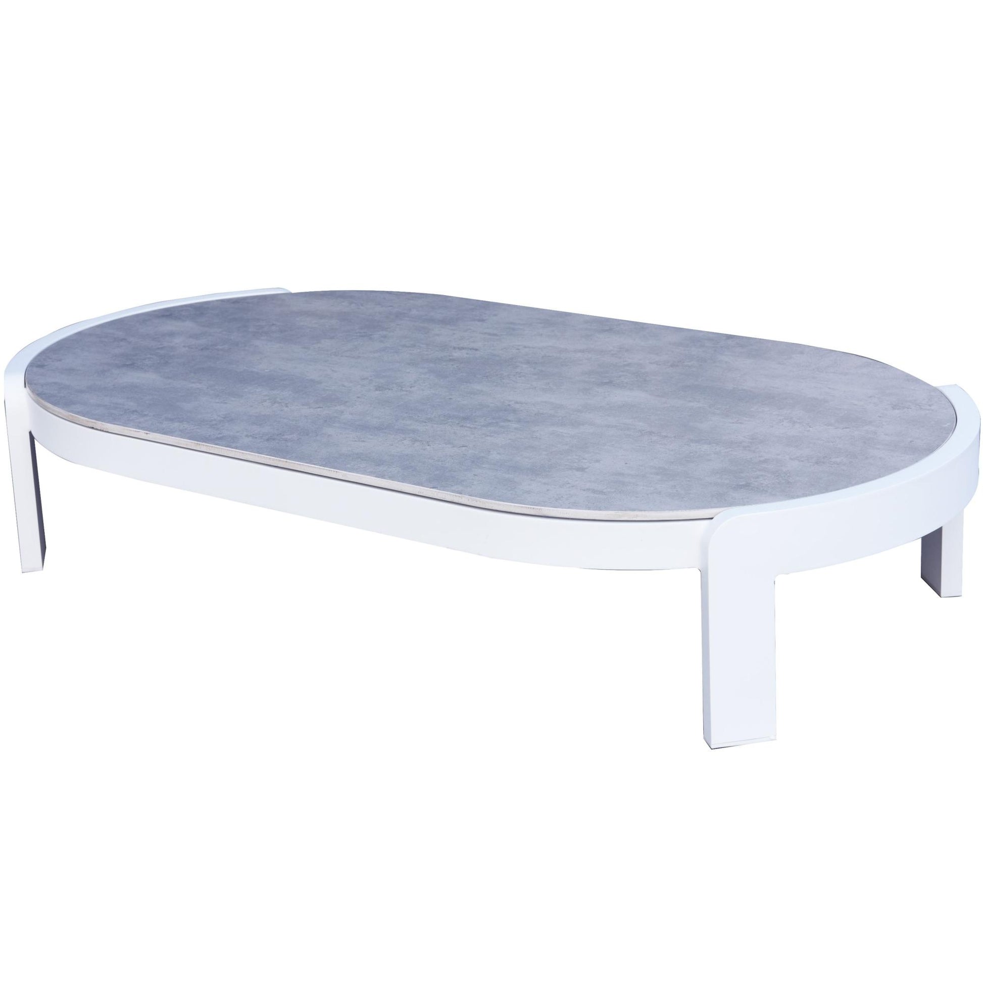 Mesa de centro Babylon aluminio blanco y top cerámico gris moteado