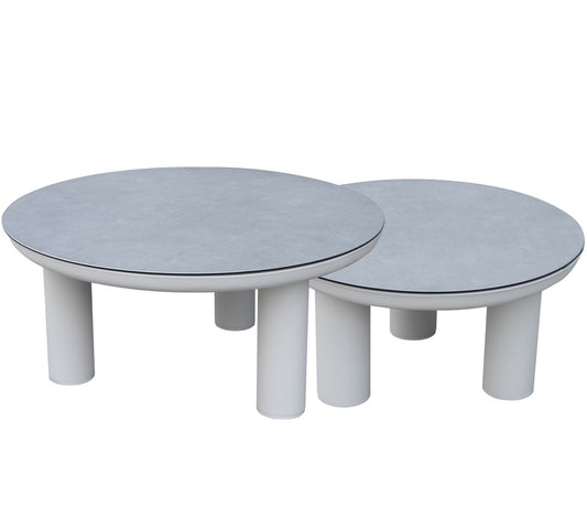 Set de 2 mesas de centro Attica aluminio blanco top cristal cerámico gris