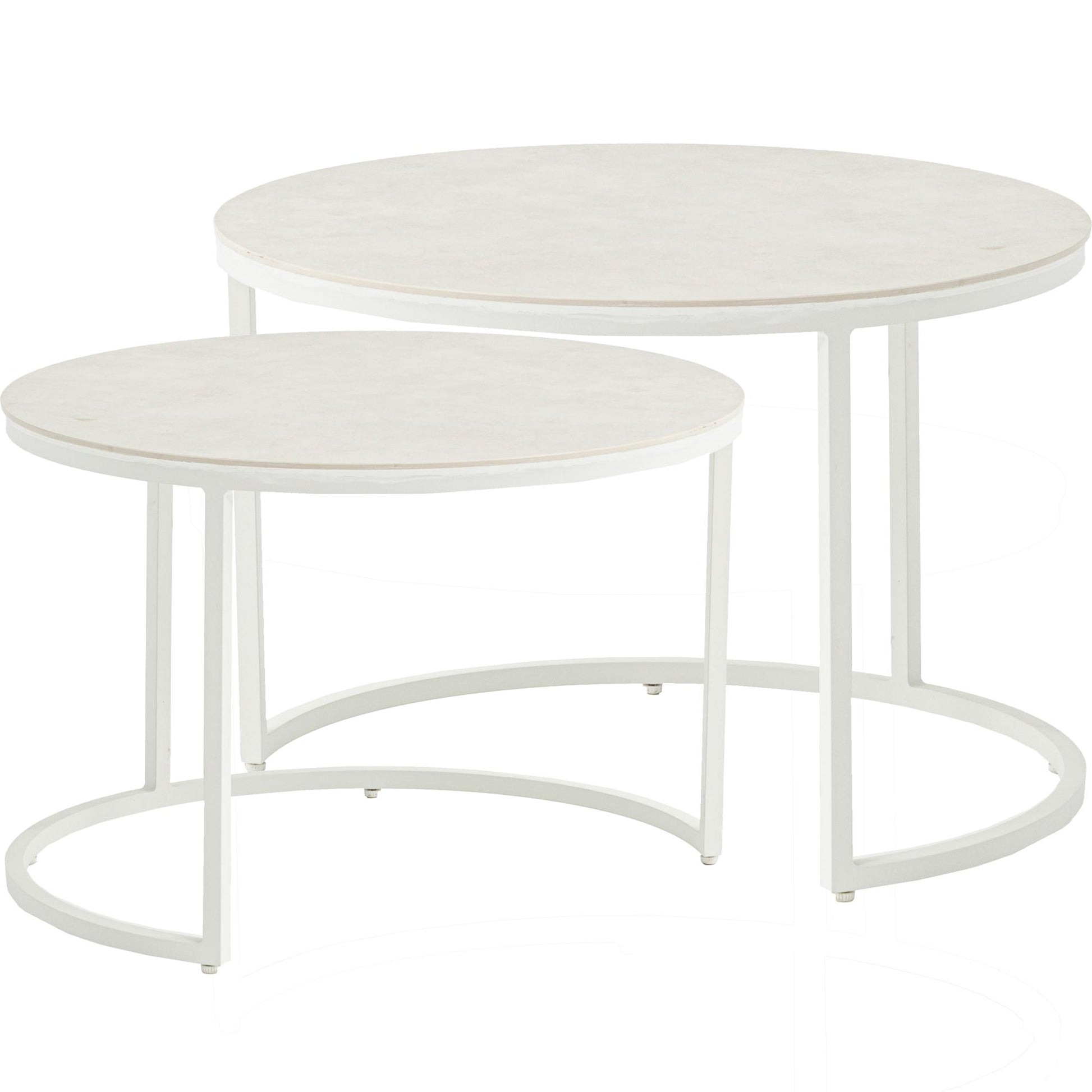 Set mesas auxiliares Albury aluminio blanco y top cristal cerámico greige
