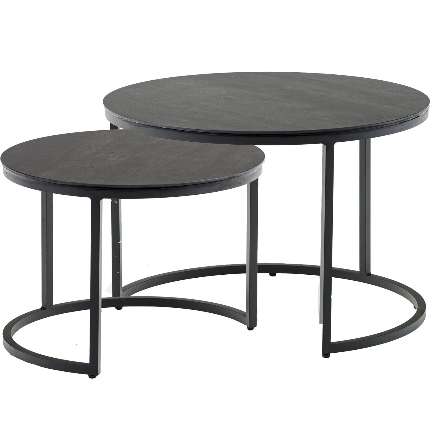 Set mesas auxiliares Albury aluminio con top cristal cerámico antracita