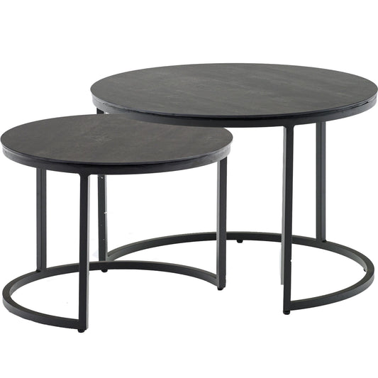 Set mesas auxiliares Albury aluminio con top cristal cerámico antracita