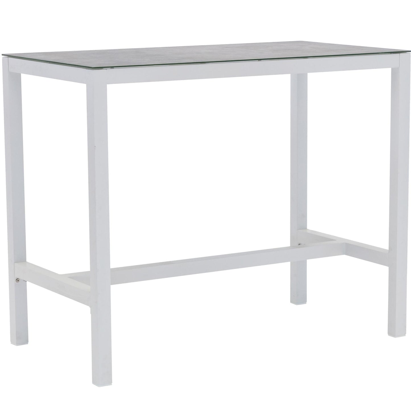 Mesa alta bar Meridian 130x70 cm aluminio  blanco cristal cerámico gris claro.