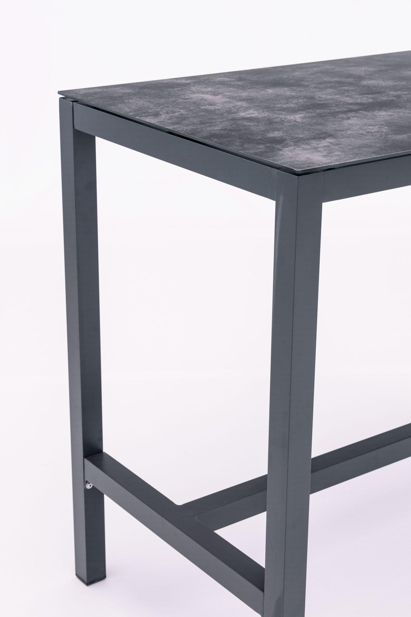 Mesa alta bar Meridian 130x70 cm aluminio antracita con cristal cerámico gris antracita.