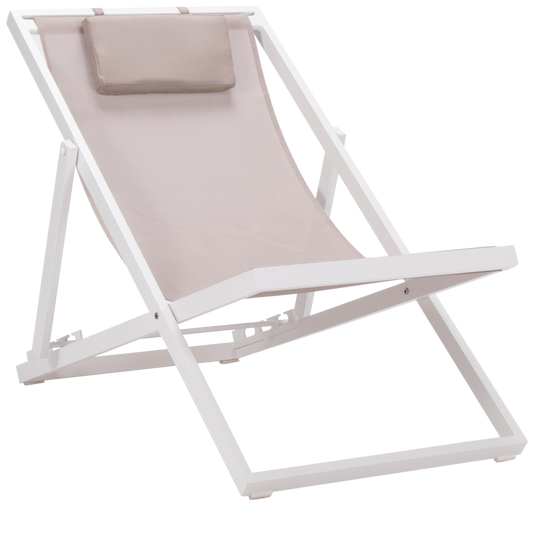 Tumbona Davis aluminio blanco y textilene taupe