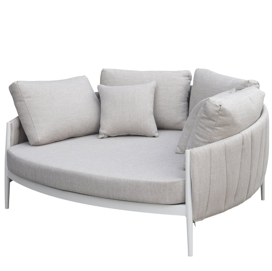 Daybed Attica aluminio blanco y textil gris claro.