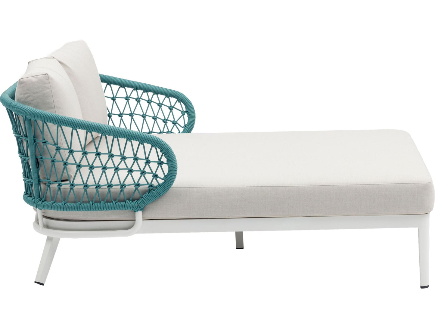 Daybed Isabela aluminio blanco y textil beige y cuerda aqua