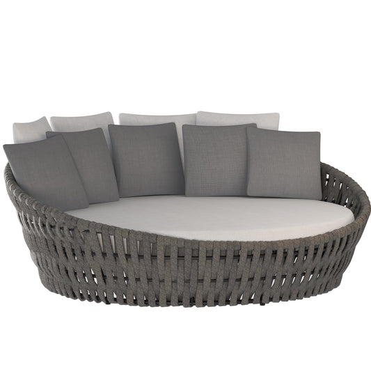 Daybed Meridian aluminio blanco cuerda greige y textil greige