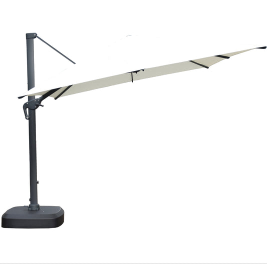 Sombrilla Kioto rectangular 300x400 cm con pie lateral y base rellenable de 150 kg.